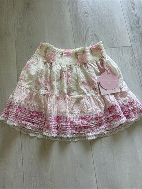 LoveShackFancy x Target Pink and Cream Floral Tiered Mini Skirt